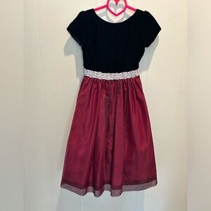 Susanne Lively, Girl’s black velvet bodice, red/burgundy taffeta skirt